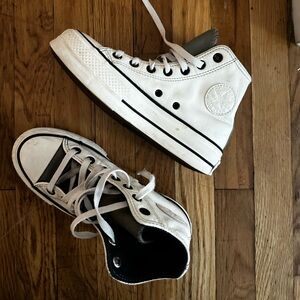Platform High-Top Leather Converse Sneakers in White